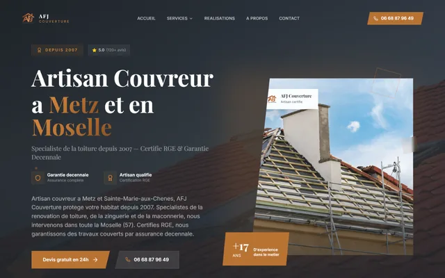 Page d’accueil d’un couvreur.